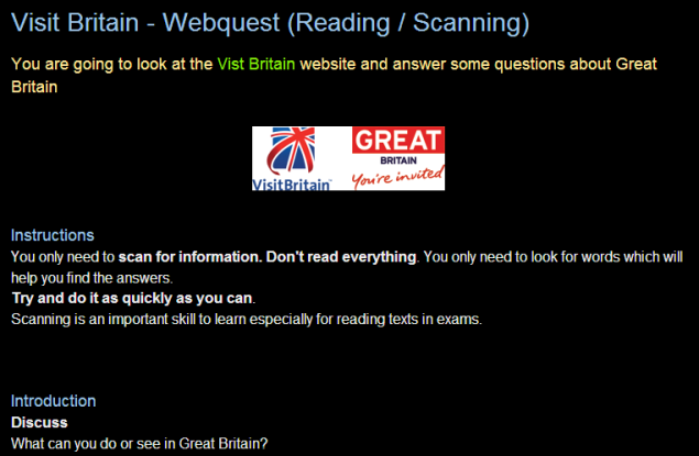 Visit Britain - Webquest (Reading / Scanning) SOURCE: efllecturer.blogspot.gr)