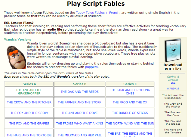 Play Script Fables (SOURCE:play-script-and-song.com) 